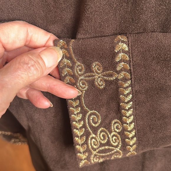 Vintage Chocolate Brown Microsuede Embroidered Jacket PM - Picture 6 of 11